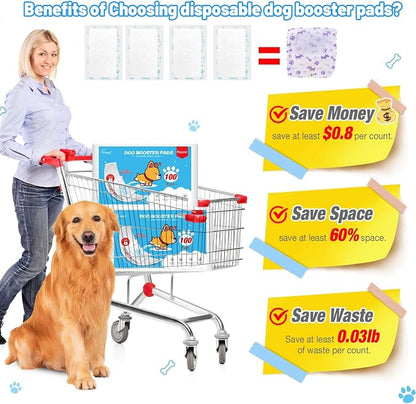 Dog Diaper Liners for Dog Diapers Male and Female 100ct Super Absorption Disposable Booster Pads for Most Reusable Pet Belly Bands, Washable Puppy Diapers Female and Male Wraps