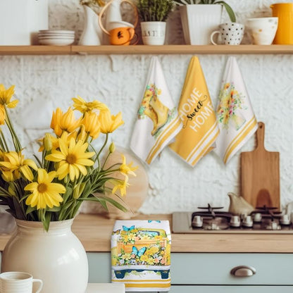 Boyiee Set of 6 Yellow Flower Kitchen Towels Decorative Floral Tea Towels