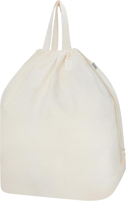 Canvas Laundry Bags with Handles & Rectangular Base, Washable Canvas Drawstring