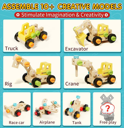 Lehoo Castle Kids Tool Set with Toolbox, Wooden Toys for 3 4 5 Years Old Boy Birthday Gift, Construction Play Tools, STEM Learning Toys for Preschooler, Pretend Play Gifts for Christmas