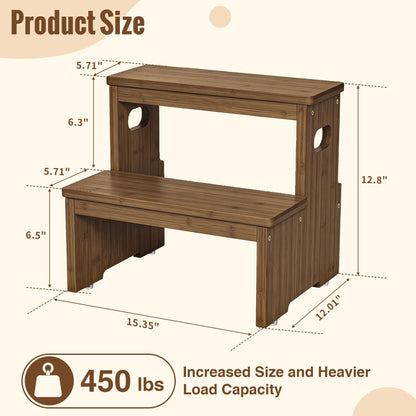 Aiowhy Two Step Stool for Adults and Kids, 450lbs Heavy Duty Step Stool, Bamboo Step Stool for High Beds, Portable Helper Step Stairs for Kids, for Kitchen, Bathroom, RV, Bedside Step Stool, Walnut