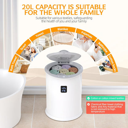 Large Towel Warmer for Bathroom, Luxury Hot Towel Warmer with Timer, LED Display Time and Temperature, Insulation Effect Up to 150 Minutes, Delay Time Up to 24 Hours, Best Ideals (White)