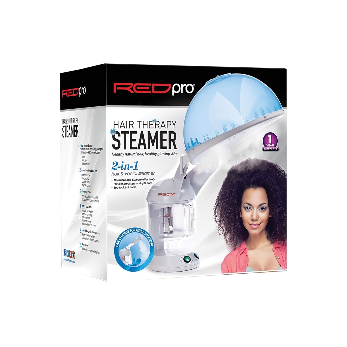 Red Pro Hair Therapy 2-in-1 Hair Steamer & Facial Steamer for Hydration Deep Cleaning, Designed for Personal Care at Home or Spa & Salon, Moisturize Hair 6x More Effectively