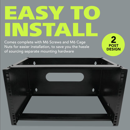 Pearington 6U Wall Mount Network Rack - 13.75 Inch Deep (Low Profile) - 19" Patch Panel Bracket for Shallow Server and IT Equipment, Network Switches - 44lbs/20kg Weight Capacity, Black (WALLMOUNT6)
