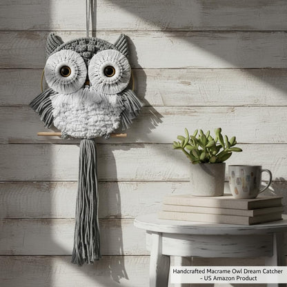 ACEDSGN Macrame Owl Wall Hanging Boho Hippy Decor, Handmade Tapestry Fiber Art Wall Decor for Nursery Bedroom Living Room, Sustainable Gift for Owl Lovers & Nature Fans