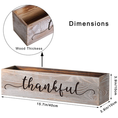 Patelai 1 Pcs 15.7inch Centerpiece Table Decorations Wood Planter Rectangular Planter Decorative Window Planters Rustic Wooden Box Floral Natural Centerpieces for Wedding Decor(Thankful Style)
