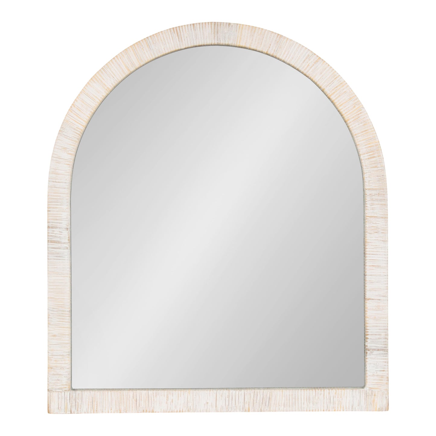 Kate and Laurel Rahfy Boho Arch Rattan Wall Mirror, 28 x 32, White, Decorative Wooden Mirror with Authentic Rattan Frame for Bathroom Vanity Mirror