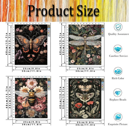 4 Pack Stamped Cross Stitch Kits for Adults - Cross Stitch Kits for Beginners,11 CT Insect Flowers Cross Stitch Patterns Dimensions DIY Counted Cross Stitch Kits for Adults Arts Craft 12x16 inch