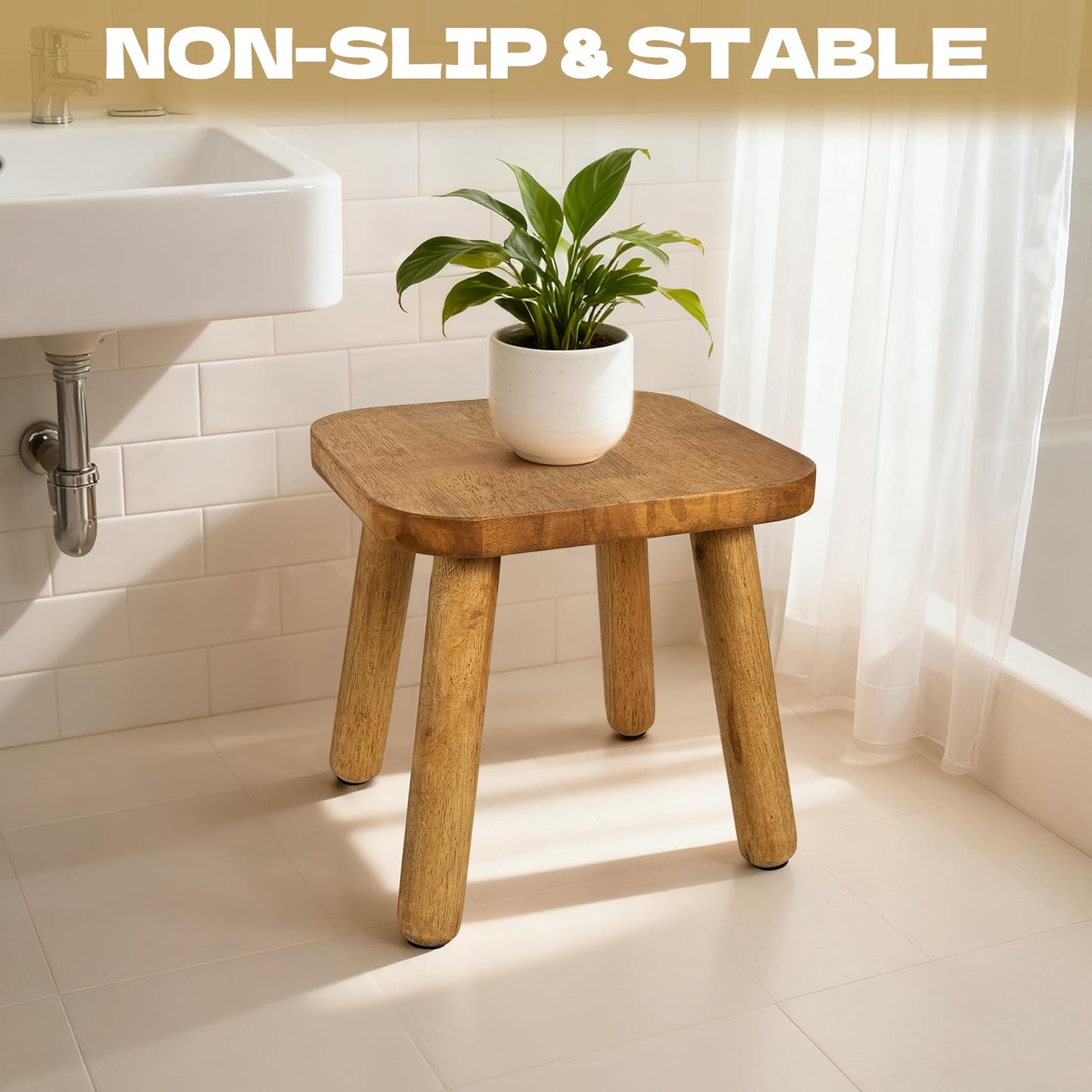 YEXEXINM 2 Pack Small Wooden Step Stools 9 Inch, Non-Slip One Step Stool Holds 300 lbs, Sturdy Bathroom Stool Plant Stand Square Footstool for Bedroom, Bathroom, Nursery, Easy Assembly