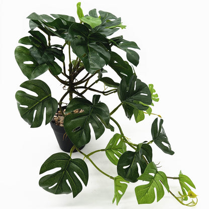 Artificial Monstera Fake Potted Plants Small Palm Hanging Vine Fake Tropical Plant Ivy Faux Greenery for Home Decor Indoor Outdoor Garden Pot Shelf Living Room Office Party DIY Decoration Green 2 Pack
