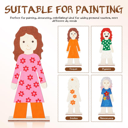 NUOBESTY 20Pcs Standing Wood People Cutouts Girls Manual Blank Wooden Shapes for Crafts Unfinished Woodslices DIY Graffiti Wooden Cutouts Human Decorations Label