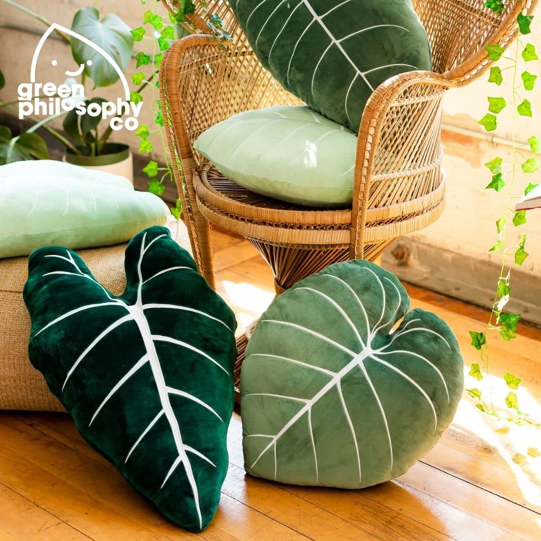 Green Philosophy Co. Monstera Leaf Pillow - Mossy Earth - Large Soft Plant-Shaped Plush Cushion for Couch, Bed, or Reading Nook - Cute & Unique Nature-Inspired Decor Super Soft & Cuddly Throw Pillow