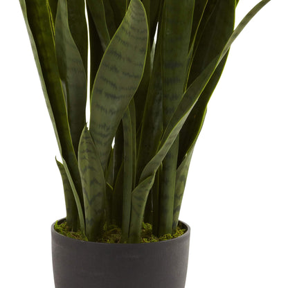 Nearly Natural 35in Artificial Snake Plant, Sansevieria Faux Greenery with Black Planter for Indoor Home Office Decor, Low Maintenance
