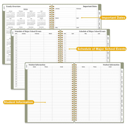 2026-2027 Teacher Planner, Lesson Planner from August 2026 - July 2027, Teacher Lesson Planner Book 2026-2027 for Teacher Class Schedule, Student Info & Weekly Planning, 8" x 10", Green