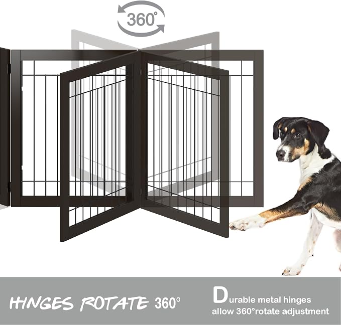 PAWLAND 96-inch Extra Wide Dog gate for The House, Doorway, Stairs, Freestanding Foldable Wire Pet Gate, Set of Support Feet Included (Espresso, 30" Height-4 Panels)