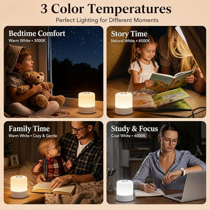Portable Baby Night Light, 3 Color Egg Lights for Nursery, 2400mAh, Small Rechargeable LED Lamp, Dimmable Touch Nightlight for Newborn, Kids, Adults