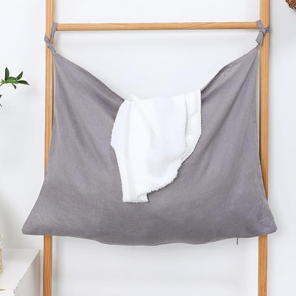 Hanging Linen Laundry Bag, 100% Pure Flax Linen Over The Door Hamper