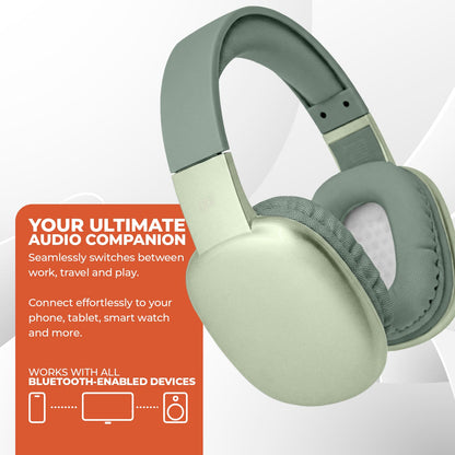 iJoy Ultra Wireless Over-Ear Bluetooth Headphones with Mic, Up to 10 Hours Playtime, Bluetooth Headset 33Ft Range with Backup AUX Cable & SD Slot, Wireless Headphones for Gaming, Work & Gym (Green)