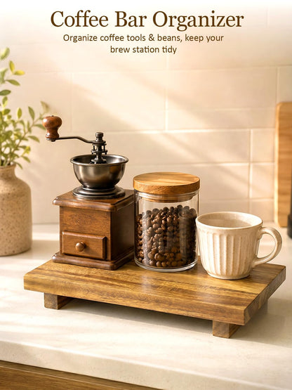 Duseu 12x7 Inch Acacia Wood Pedestal Stand, Wood Riser for Kitchen Counter, Farmhouse Wood Display Riser for Coffee Bar, Soap Dish, Plant Stand, Bathroom Organizer