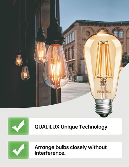 Dusk to Dawn Light Bulbs, Auto On/Off Light Sensing LED Bulbs Outdoor, Vintage Amber, Edison ST19 2-Pack, 6.5W 700LM 60W Equivalent, HQ-H027