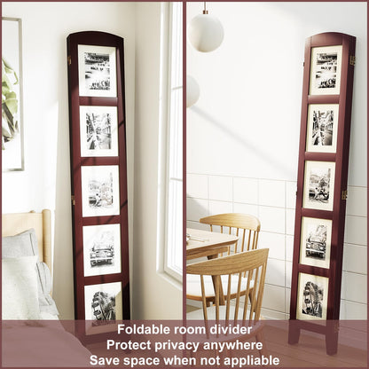 SZQINJI 3 Panel Photo Room Divider Screen, Solid Wood Divider for Room Separation for 8x10 Picture Frame Without Mat for 5x7 Photo with Mat, Walnut