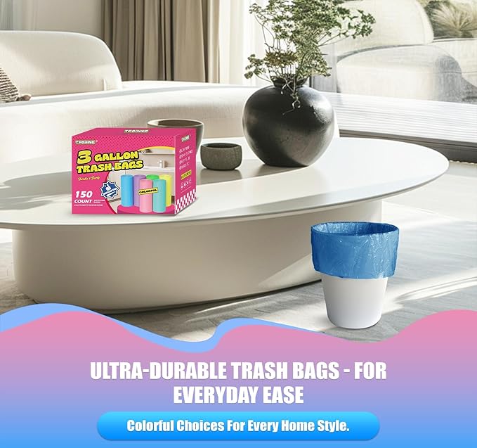 Small Trash Bags 3 Gallon -150 Count Mini Garbage Bags Unscented, 12 Liter