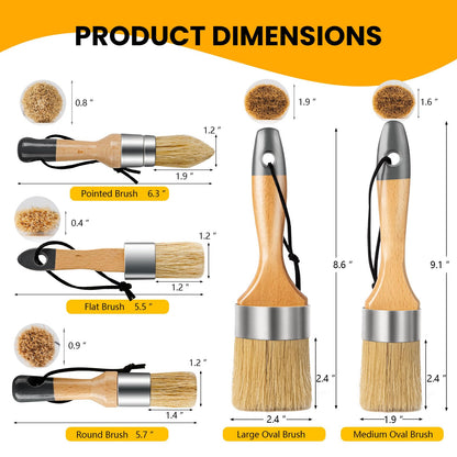 YiBaiBrush Chalk Paint Brush, Wax Paint Brush Set of 5, Wax Brushes and Chalk Paint for Furniture DIY Art Crafts, Natural Bristle Round Oval Brush for All Painting and Waxing