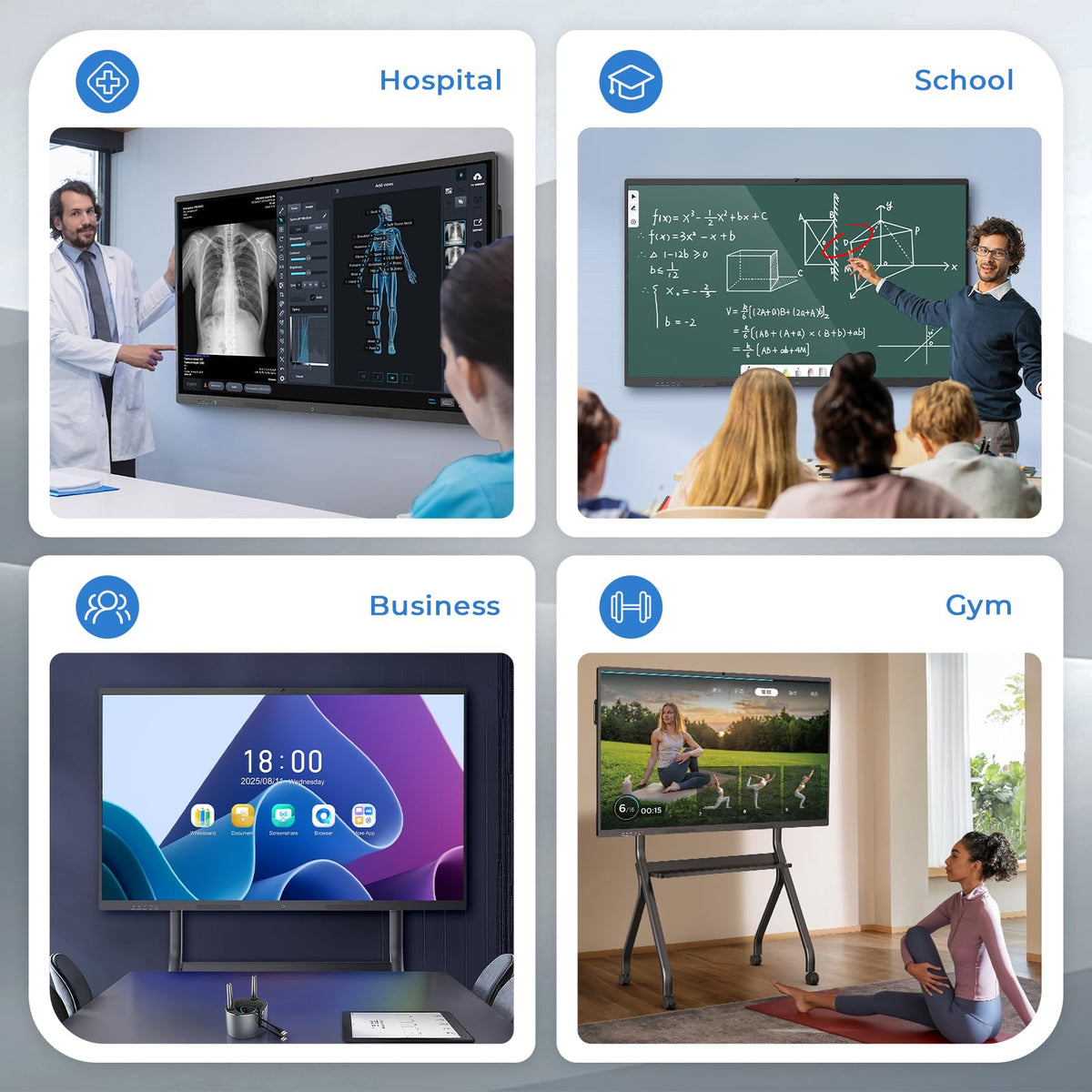 JASZDOT 55'' Smart Board, 4K UHD Interactive Touchscreen Whiteboard, Android 14 8+128GB Wireless Smartboard for Classroom Home Office Studio