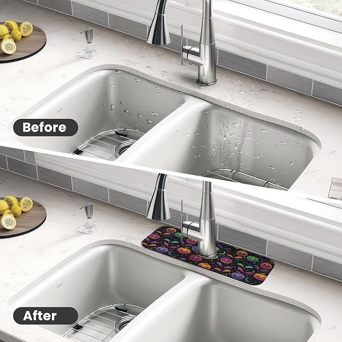 Halloween Pumpkin Bat Pumpkins Bats Kitchen Sink Splash Guard Faucet Mat Super