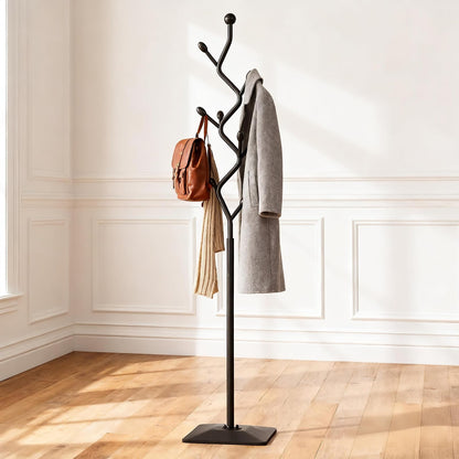 ZEYEXE Tree-shaped coat rack,Coat Tree Freestanding with 8 Hooks and Sturdy Metal Base for Coat Hats Purses,Coat Stand for Entryway,Bedroom