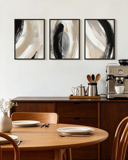 KUVIOKE Modern Abstract Framed Wall Art Black Neutral Minimalist Ink and Wash Graffiti Pastel Wall Decor for Bedroom Living Room 11x14in (Black Framed)