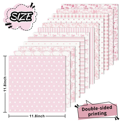 FYSUIMU 24 Sheets Pink Bow Floral Pattern Paper Chinoiserie Scrapbook Specialty Paper Double Sided Craft Papers for DIY Card Making Photo Album Decor, 11.8 x 11.8 Inch