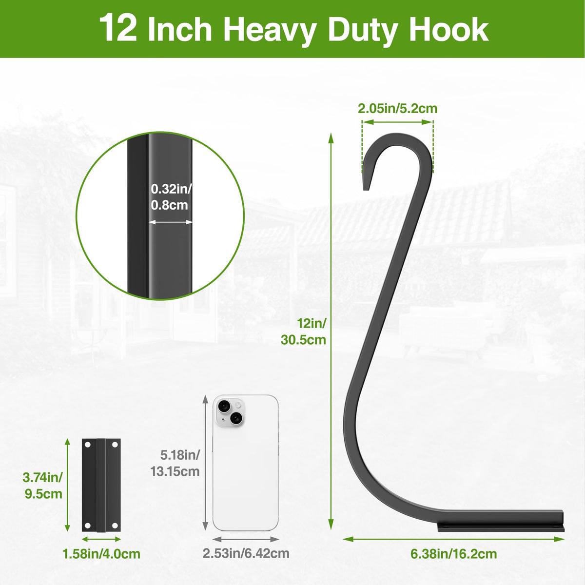 saffruff 12 Inch 2 Pack Plant Hangers for Indoor/Outdoor Wall Mount - Heavy Duty Hanging Plant Holder & Bird Feeder Hooks, Decorative Black Metal Wall Hangers for Plants, Flower Baskets