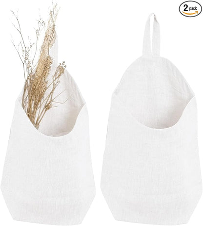 100% Linen Hanging Storage Bags Baskets 2 Pcs, Small Wall Storage Bag
