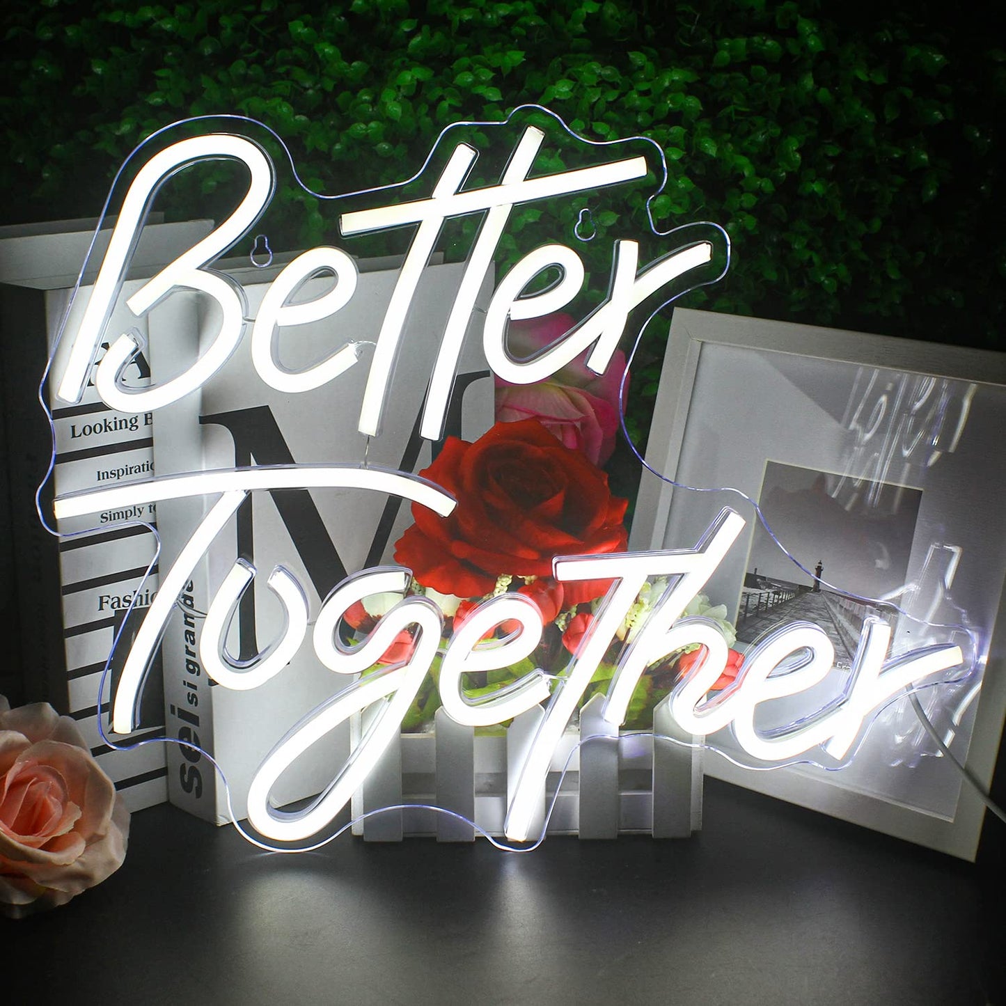 Looklight Better Together Neon Sign,Neon Light for Wall Decor,Wedding Neon Sign,Warm White Led Neon Light USB Letters Neon Signs Led Signs for Wedding,Engagement Party,Birthday
