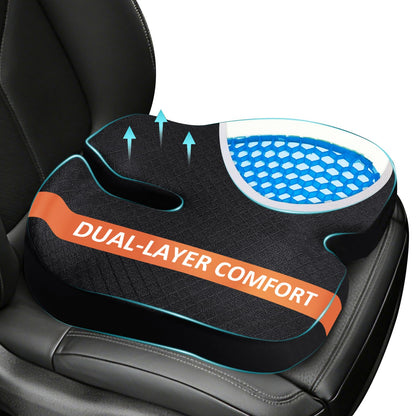 Car Seat Cushion - Premium Gel & Memory Foam Office Chair Cushions for Back,Sciatica,Coccyx,Tailbone Pain Relief, Driver Pillow for Auto, Gaming,Desk, Wheelchair,Truck (Black)