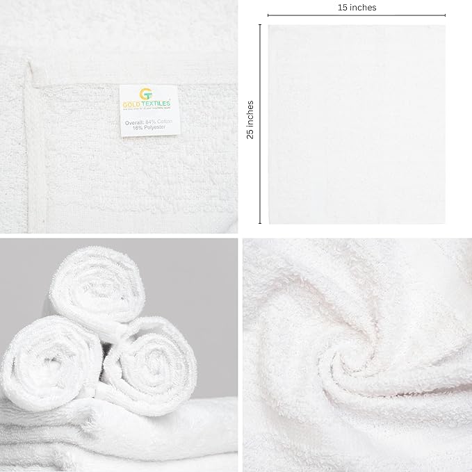 GOLD TEXTILES Bulk Pack 60 Pcs White Economy 15x25 Inches Basic Hand Towel