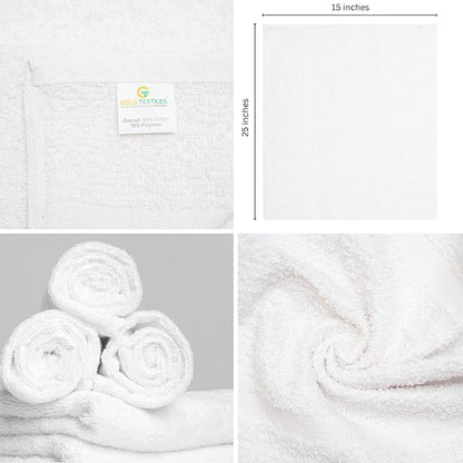 GOLD TEXTILES Bulk Pack 60 Pcs White Economy 15x25 Inches Basic Hand Towel