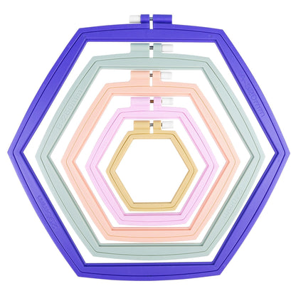 Framendino, 5 Pack Embroidery Hoop 5 Sizes Hexagonal Plastic Cross Stitch Hoops and Frames for Embroidery Craft Sewing