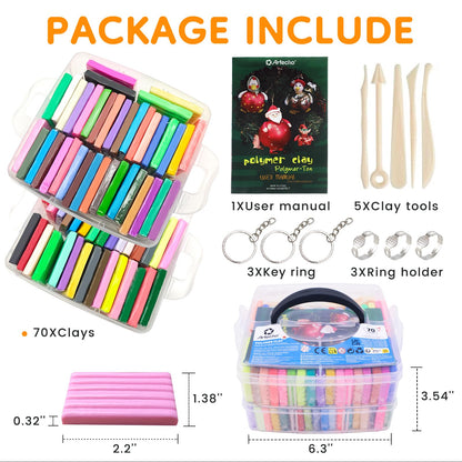 Artecho Polymer Clay Kit, 70 Colors Oven Bake Modeling Clay for Adults, DIY Sculpting Craft Molding Clay Set with Sculpting Tools, Jewelry Accessories, Arts and Crafts Gifts