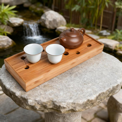 JIKUGO Seven Stars Bamboo Tea Tray 11.8x4.84x1.38in Gongfu Tea Tray Chinese Tea Set Japanese/Chinese Gongfu Tea Table Home Furnishing Serving Water Storage Bamboo Tea Table