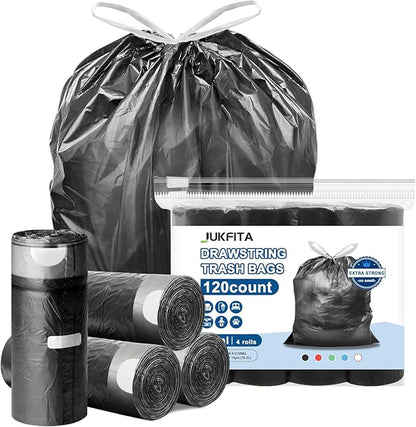Small Trash Bags Drawstring 120 Count, JUKFITA Extra Strong 4 Gallon Garbage