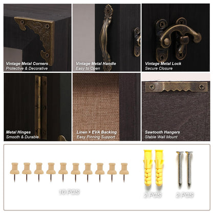 KAASTHAA Shadow Box Frame 11x13, Depth 5in Shadow Boxes Display Cases, Acrylic Door, Rustic Burnt Wood, Vintage Metal Accents, Hinged Door, Metal Handle and Latch, Linen Back