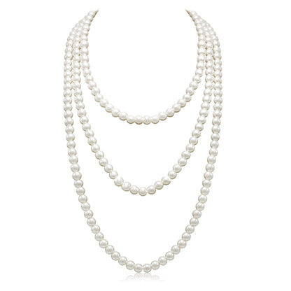 Long Pearl Necklace for Women Layered Cream White Faux Pearl Beads Strand Necklace Costume Jewelry,Diameter Pearl 8MM,69",Christmas Jewelry for Women