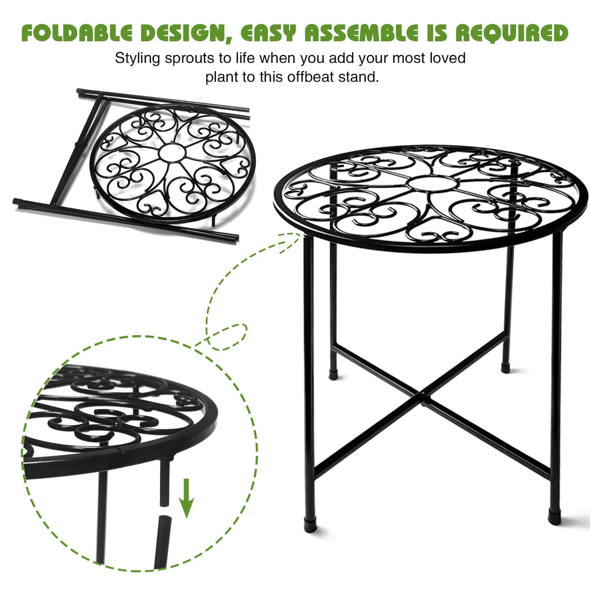 Plant Stand Indoor Outdoor, 2 Pack 15" Tall Flower Pot Stand, Round Metal Corner Plant Stand for Flower Pot, Rustproof Flower Plant Holder for Home, Garden, Patio, Plant Lovers, Housewarming