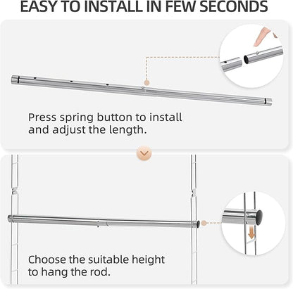 STORAGE MANIAC Hanging Closet Rod, Adjustable Width and Height Closet Hanging