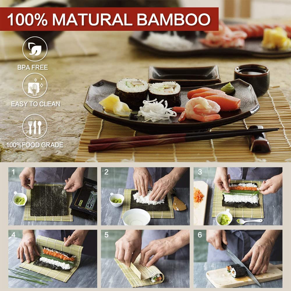 SmileTools Sushi Making Kit, 22 in 1 Sushi Roller Sushi Maker Kit with Bamboo Sushi Rolling Mats, Bazooka, Chef's Knife, Chopsticks, Sauce Dishes, Rice Spreader, Avocado Slicer, Guide Book
