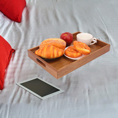 kukmakri 3 PCS Acacia Wood Serving Tray with Handles - 15 x 10 Inch Elegant Rectangle Wooden Tray for Food, Decorative Snack Tray, Breakfast and Kitchen Tray, Ideal Wooden Serving Platter for Homes