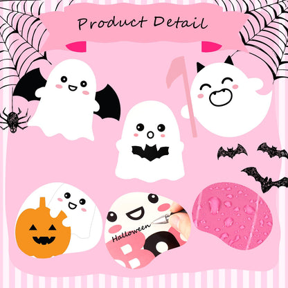Seajan 200 Pcs Halloween Ghost Cutouts Cute Pink Ghost Pumpkin Paper Cut-Outs Halloween Bulletin Board Decor with 400 Glue Points Pink Pastel Decorations for Home DIY Art Craft Wall Party