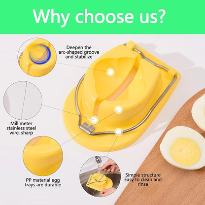 Egg Slicer, Semi-Round Curved Yellow Egg Cutter for Hard Boiled Eggs – Stainless Steel Wire Cutter with Ergonomic Handle for Salad, Cobb Salad, Avocado Toast & Food Garnish, Easy to Clean (1)